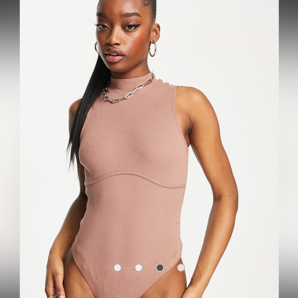 ASOS DESIGN high neck bodysuit with bust seams in neutral
